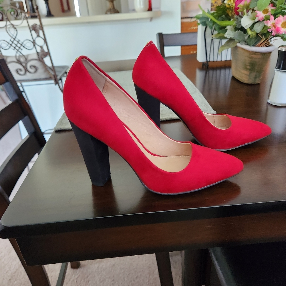 ALDO RED/BLACK SUEDE HEELS